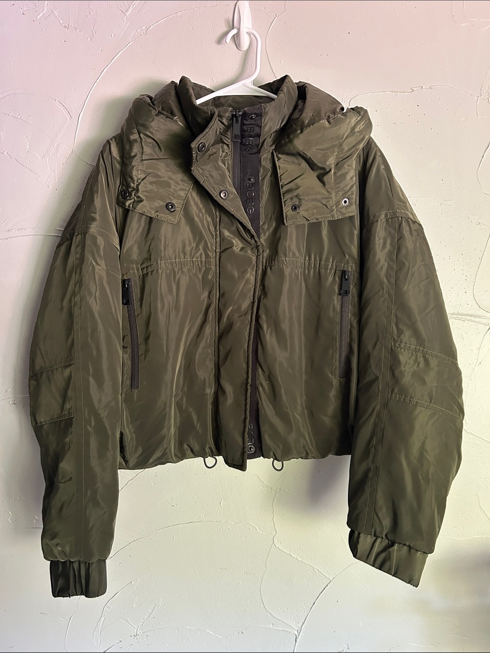 BCBG Olive Green Women's Hooded Puffer Jacket